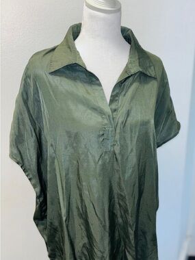 Relaxed Olive Green Satin Polo Tunic